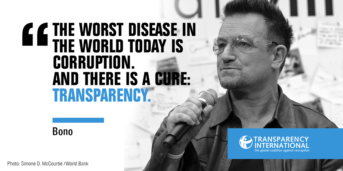 anticorruption's tweet photo. "The worst disease in the world today is #corruption. And there is a cure: transparency." - Bono. #CorruptionQuotes https://t.co/EN2xKWcXlp