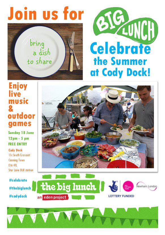 Join us for #theBigLunch! Celebrate the #summer at #CodyDock. Bring a dish to share, enjoy live music &amp; outdoor games #celebrate #biglottery