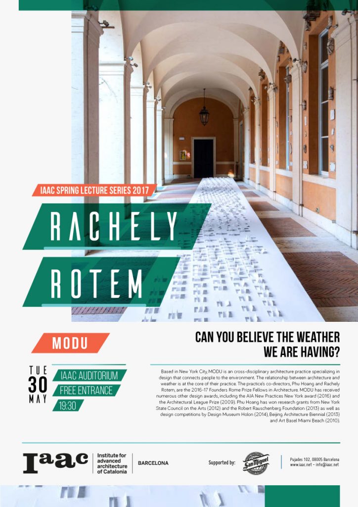 PoblenouUD's tweet photo. 🔊 #SpringLecture: Hoy el arquitecto Rachely Rotem estará en el @IAAC hablando sobre #arquitectura adaptada al #medioambiente. 19:30h https://t.co/ul1zFL76PE