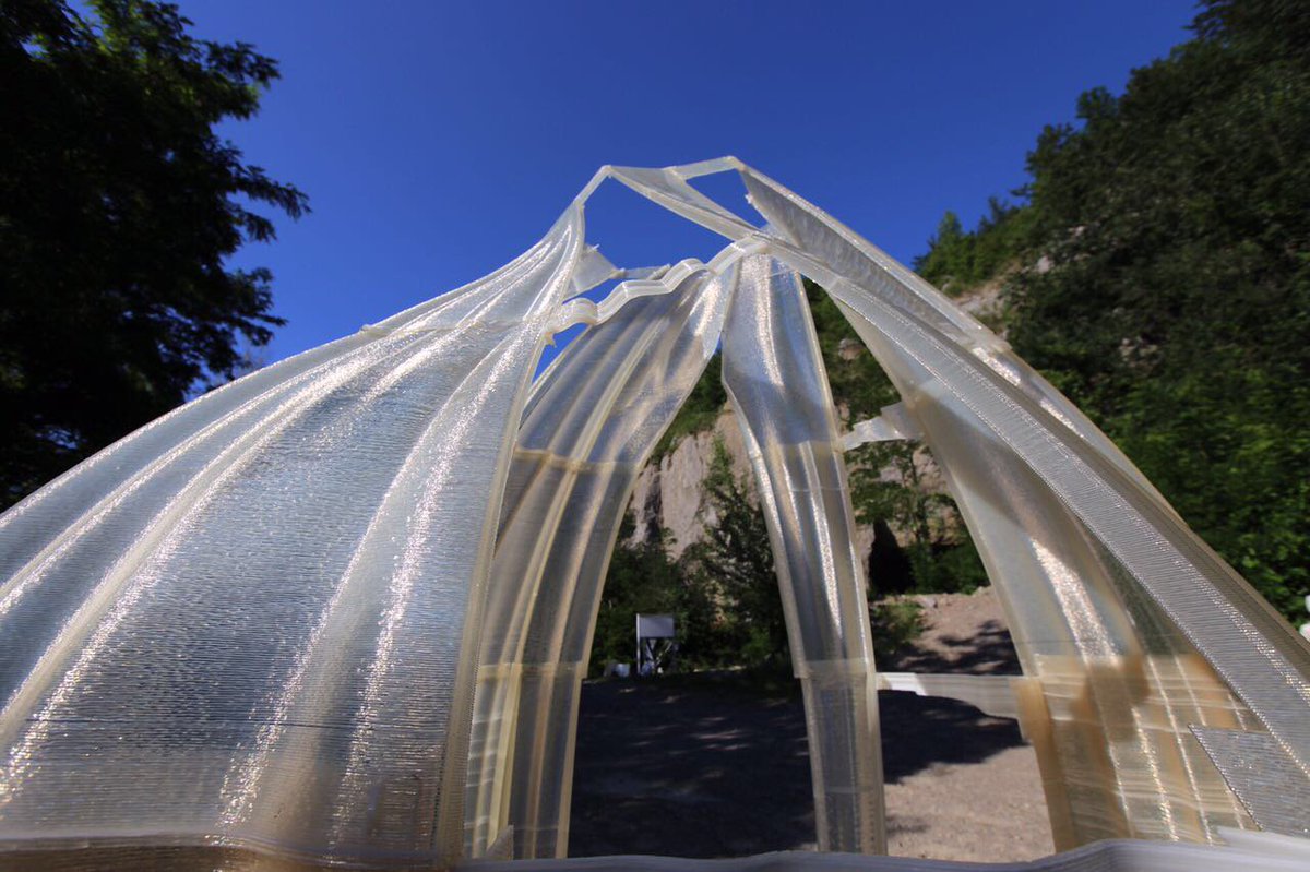 Designforcraft's tweet photo. A 3d printed gazebo (3 mt high), designed and realized with polymer pellets thanks to a Wasp 3MT into Parco dei Gessi #3dprinting https://t.co/hdj5iR4O4I