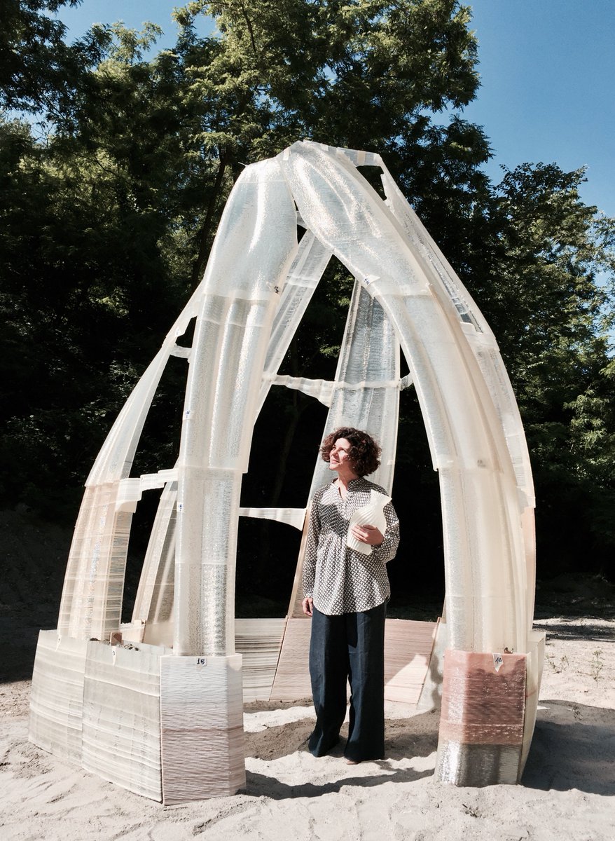 Designforcraft's tweet photo. A 3d printed gazebo (3 mt high), designed and realized with polymer pellets thanks to a Wasp 3MT into Parco dei Gessi #3dprinting https://t.co/hdj5iR4O4I