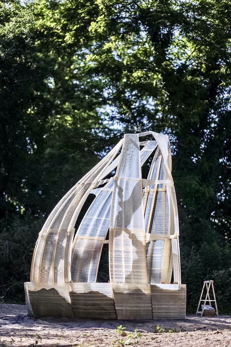Designforcraft's tweet photo. A 3d printed gazebo (3 mt high), designed and realized with polymer pellets thanks to a Wasp 3MT into Parco dei Gessi #3dprinting https://t.co/hdj5iR4O4I