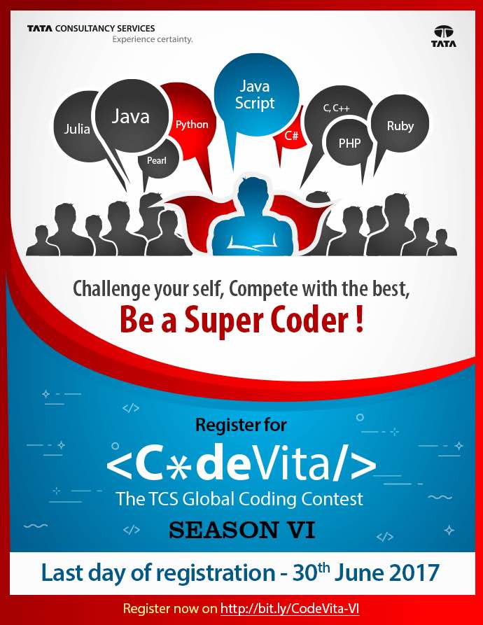 theeraja's tweet photo. Helloooo Super Coders - Are you ready for the BIGGEST CODING CHALLENGE.?

#Biggest Coding Challenge
#CodeVita 2017
#Game ON
#TCS Talent Hunt https://t.co/1YYjxfgdvO