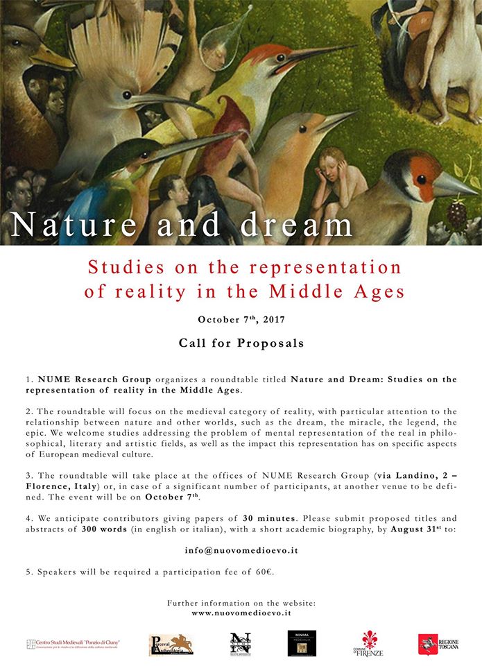 #CFP NATURE AND DREAM: Studies on the Representation of Reality in the Middle Ages #medievaltwitter #medieval minimamedievaliablog.wordpress.com/2017/05/30/cfp…