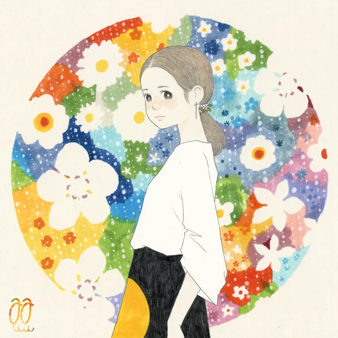イラスト : 雨を飲む花々。 