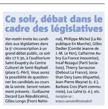 ScarabAssoc's tweet photo. #legislatives2017 #circo8305 #LeGrandDebat @VilleStRaphael @Var_Matin https://t.co/PSoarUc5lF