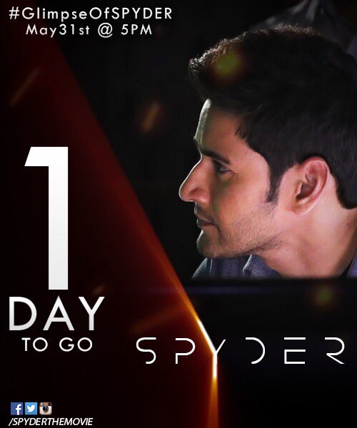 yupptvindia's tweet image. One more day to go for #SpyderTeaser, Stay tuned  @urstrulyMahesh  #GlimpseOfSPYDER #SpyderTeaserOnMay31st #SpyderTeaserOnMay31st5PM