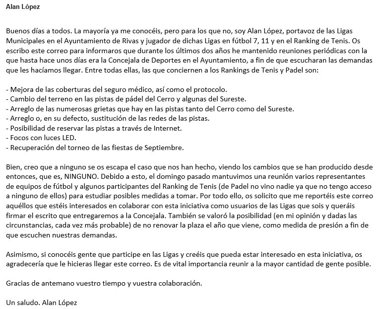 PichaRealFC's tweet photo. Escrito anterior de Alan. Portavoz de las ligas municipales de rivas. Contacto por privado. https://t.co/kRGQoK3Tk4