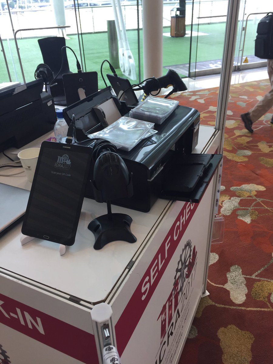 uc3mRoboticsLab's tweet photo. Self check-in stations at #ICRA2017, excellent innovation!!! https://t.co/IBekRCvdDv