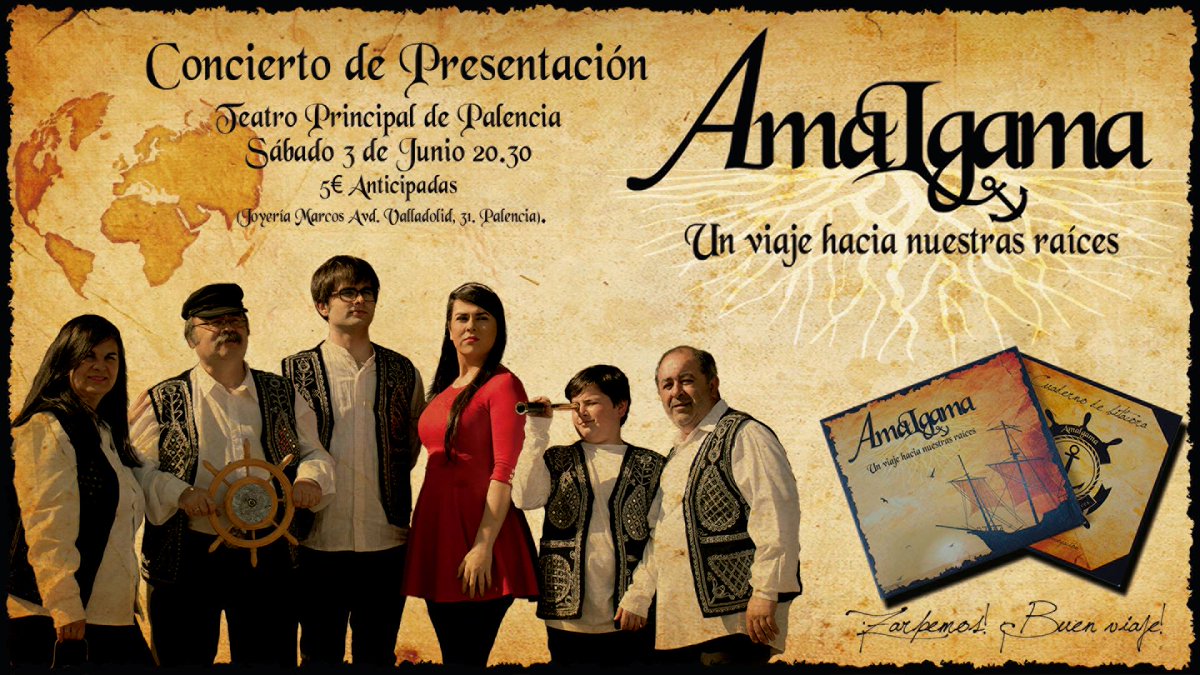 Amalgamamusmun's tweet photo. Presentamos nuestro disco: Un viaje hacia nuestras raíces.
Teatro Principal de #Palencia, día 3 de Junio. 20.30h. #feriachica
¡Os esperamos! https://t.co/9SAVOPUjhL