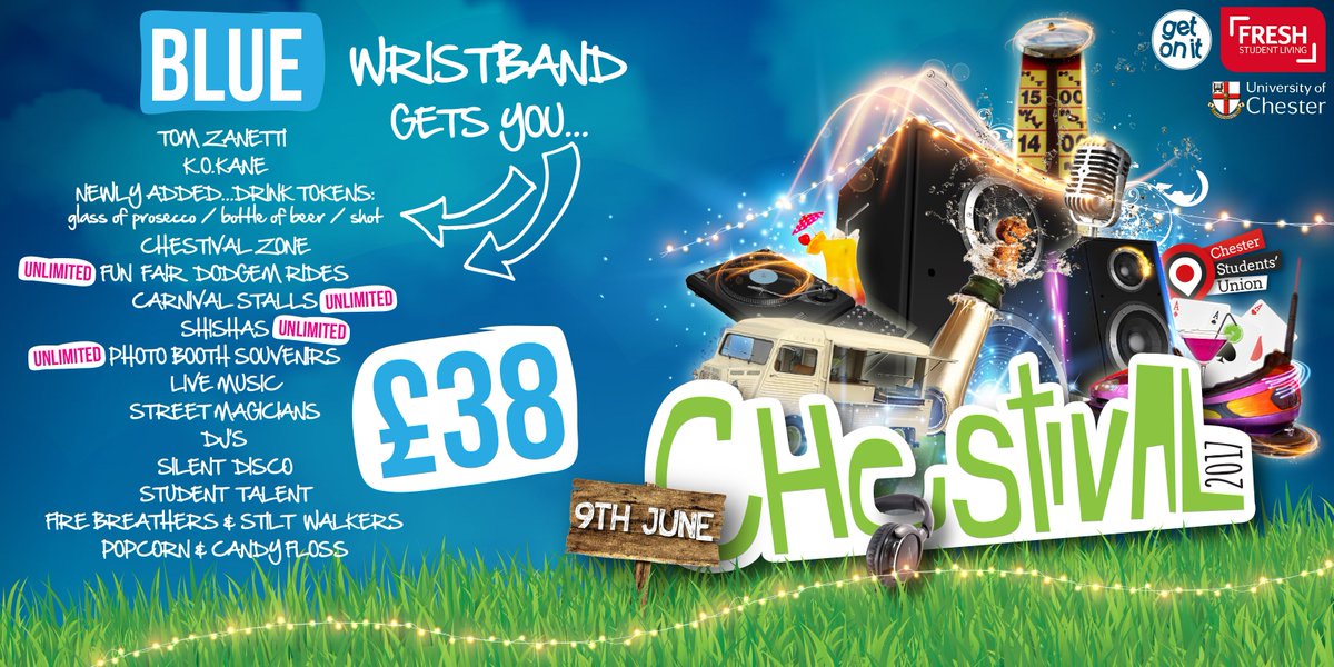 ChesterSU's tweet photo. Don't forget we now have 2 versions of the #Chestival17 wristband for you to choose from... BLUE and GREEN - https://t.co/BIUuYxDqKD https://t.co/Wv06Y7F7WJ