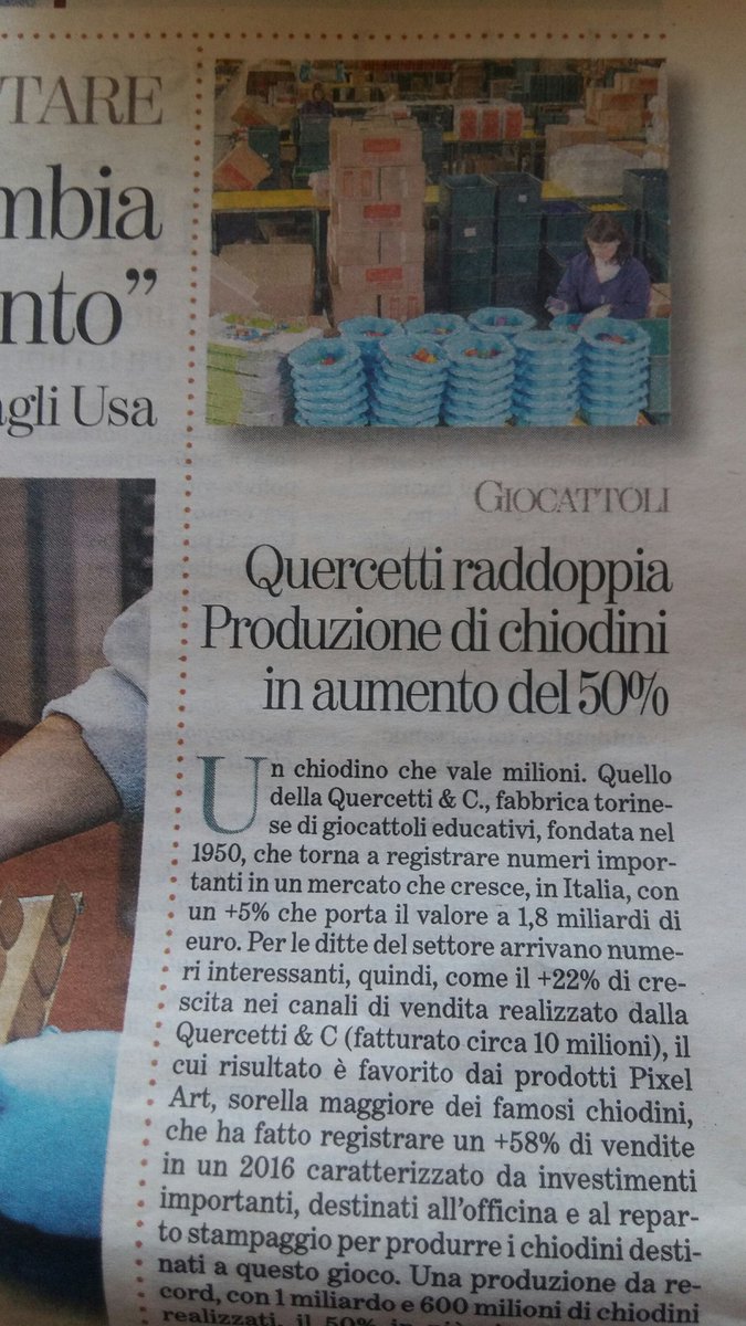 Io, da piccola, ci ho giocato tantissimo con i chiodini <a href="/QuercettiToys/">Quercetti</a>. E vista la #produzione da record, si conferma un'#azienda di valore.
