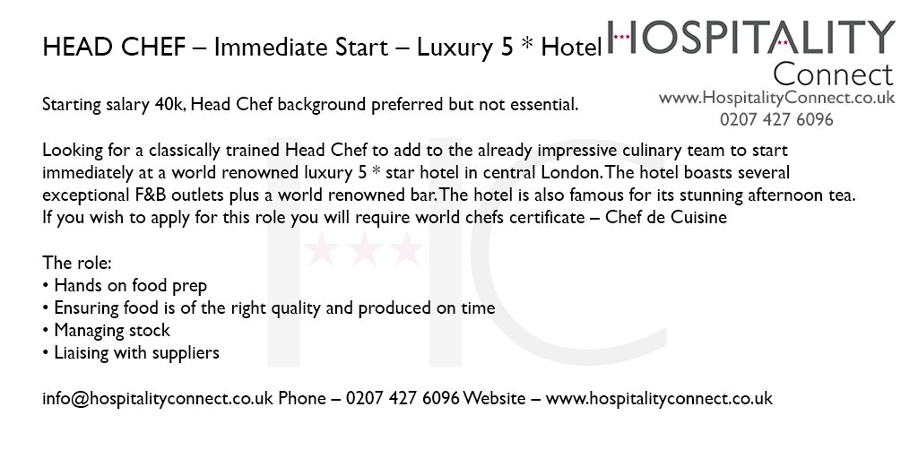 Head #Chef – Immediate Start – Luxury 5 ﹡ Hotel

qoo.ly/fgxbv
#HospitalityNews #LondonFood #Hospitality