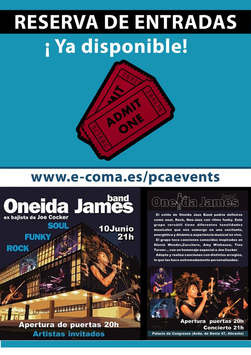 PCA_Events's tweet image. Ya puede realizar la reserva de entradas en la página web: bit.ly/2rN6UP7 #eventosmusicales #eventosalicante #organizacioneventos