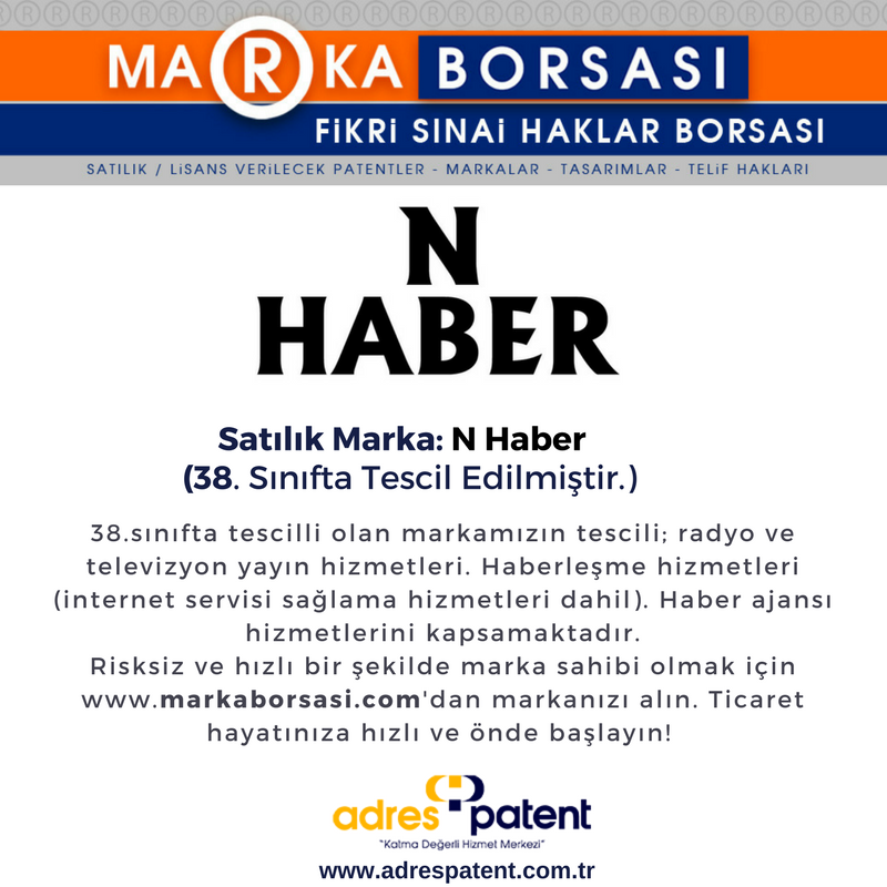 adrespatent's tweet photo. ✔️Günün Satılık Markası #NHaber https://t.co/8LC1dDRYcW #MarkaBorsası #AdresPatent https://t.co/bvQ19KdN2K