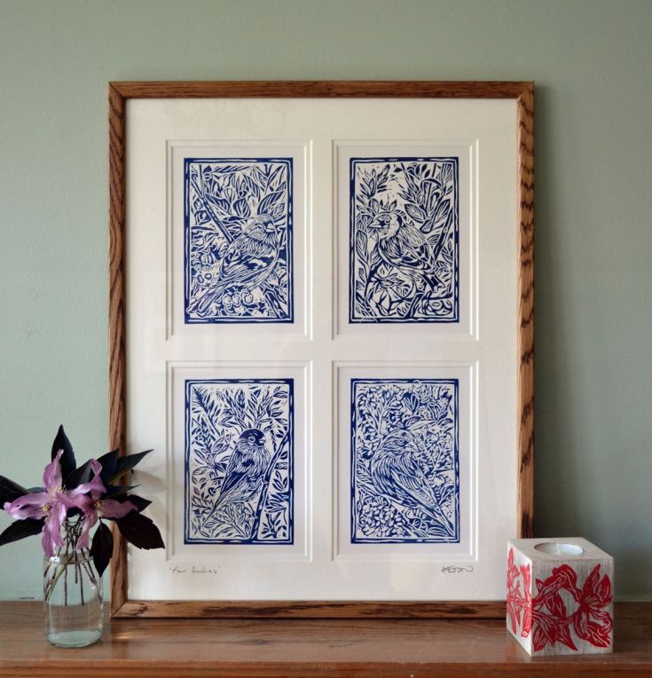 artfinderlatest's tweet photo. Four finches - Blue by @alexebdonart #signed #linocut #art https://t.co/w95ZPgdD5U @artfinder https://t.co/YefvpkxD1f