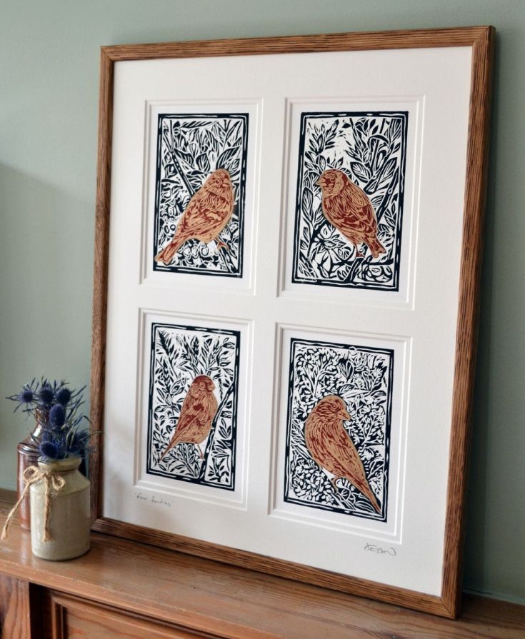 artfinderlatest's tweet photo. Four finches - Re... by @alexebdonart #signed #linocut #art https://t.co/5S48fiHvQu @artfinder https://t.co/MbsHdhPaiC