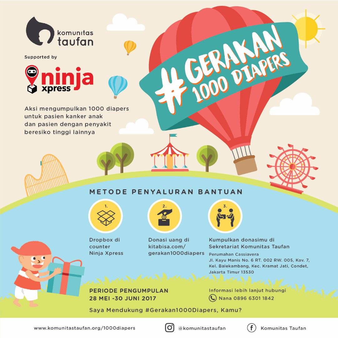 Yuk ikut berbagi melalui #Gerakan1000Diapers untuk adik2 penderita kanker komunitastaufan.org/1000diapers/ cc <a href="/ayunurulhuda/">A Y U</a> @CountMeInID @Indorelawan
