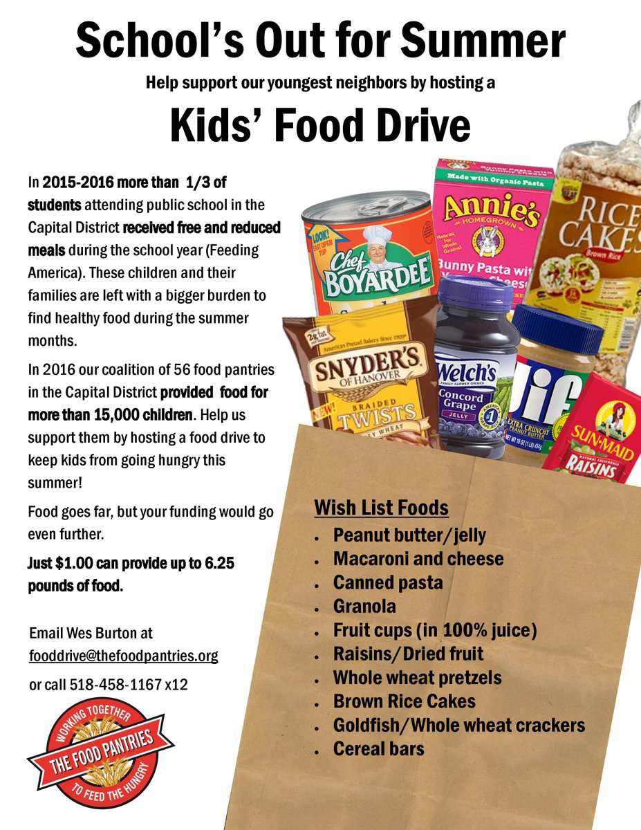 FoodPantriesCD's tweet photo. This summer help our youngest neighbors in need by holding a School's Out for Summer Kids' Food Drive!
https://t.co/ARUUsZNj5J https://t.co/HuzaxMNxCY