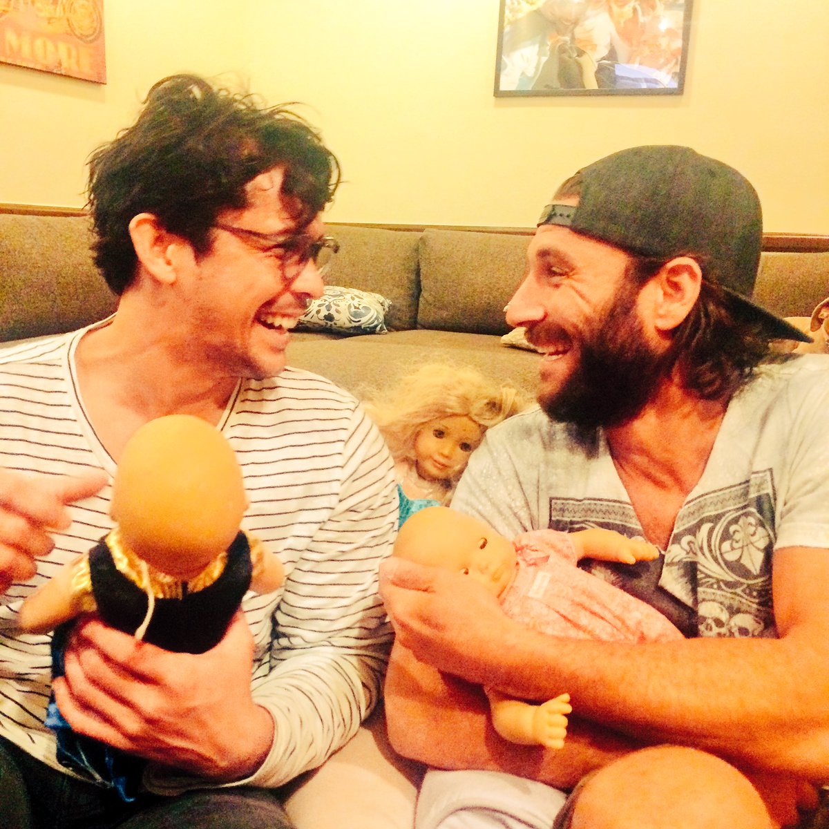 Zach_McGowan's tweet photo. @WildpipM and I playing with some of my daughters dolls this weekend #gangster https://t.co/AVpSiusGj4