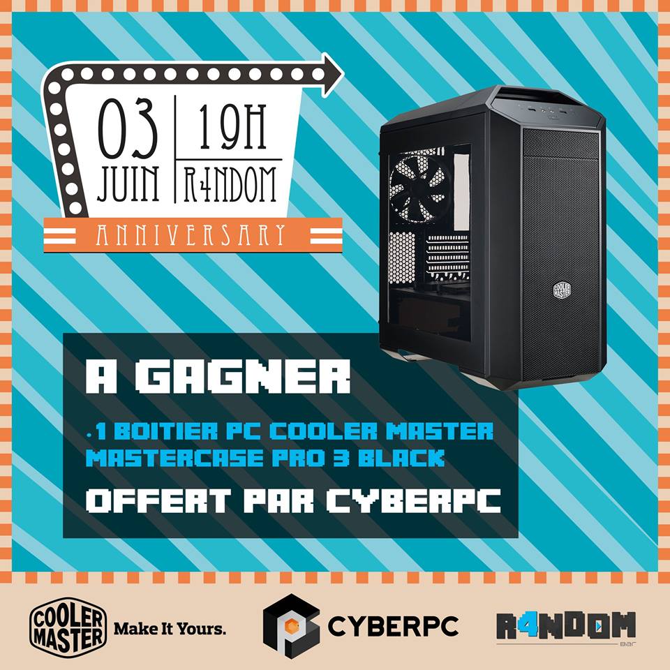 CyberPCFr's tweet image. À gagner pendant la soirée d&apos;anniversaire du @r4ndom_bar , un boitier PC @coolermasterfr offert par @CyberPCFr ! Samedi 3 Juin !