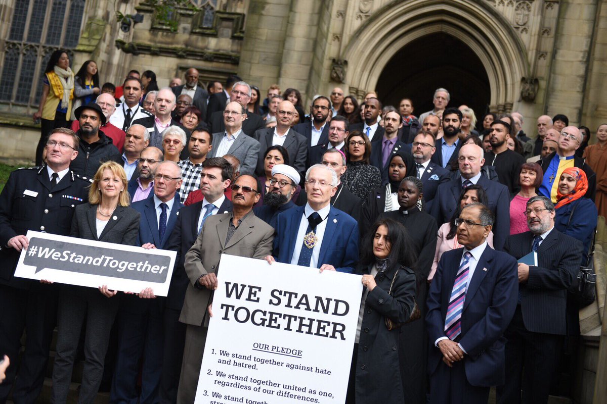 MayorofGM's tweet photo. Honoured to join community, faith and civic leaders @ManCathedral to send out a strong, united message - #WeStandTogether https://t.co/xFZ0dvbrNe