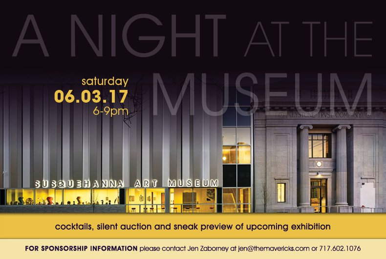 SusquehannaArt's tweet photo. Mark your calendar! Annual Night at the Museum fundraiser this Saturday June 3, 6 - 9pm. Food, drinks &amp; fun at SAM: https://t.co/g2a7aF8Iz0 https://t.co/KuHglILpuK