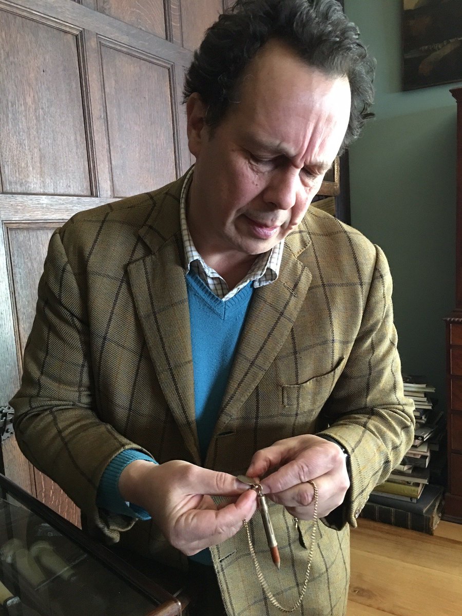 Detmar is seen here with the architectural pencil his grandfather, Detmar Jellings Blow, used. #Architect #ArtsAndCraft #Cotswolds