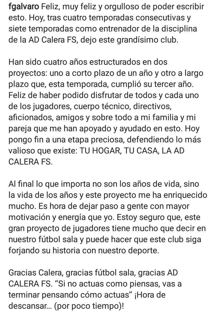 Ha sido una etapa preciosa y muy enriquecedora. ¡Gracias por todo <a href="/calerafs/">AD CALERA FS</a> ! 👏😢⚽👋