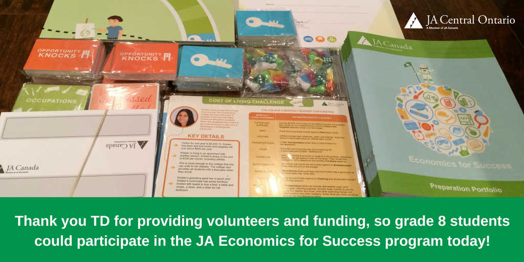 JACentralON's tweet photo. Gr 8 students are participating in #JAProgramEFS today thanks to @TD_Canada for providing funding & #TDVolunteers! #JACOVolunteers https://t.co/74UuthjcqJ