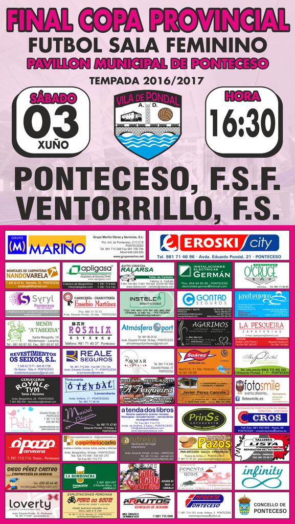PontecesoFSF's tweet photo. SÁBADO 3 DE XUÑO.PONTECESO. FINAIS DE COPAS GALEGA  E PROVINCIAL FEM. -16.30 @PontecesoFSF - @VentoFS 
-18h @afervenzafsf - @bembrivefutsal https://t.co/GshGvexIi4