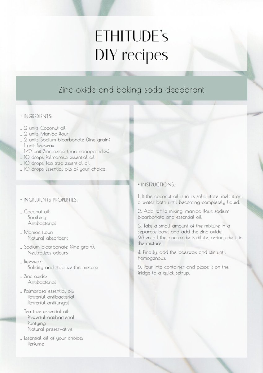 We have created the first of many #DIY #recipe cards, so you can easily save and store them: The #Zincoxide and #Bakingsoda #deodorant!