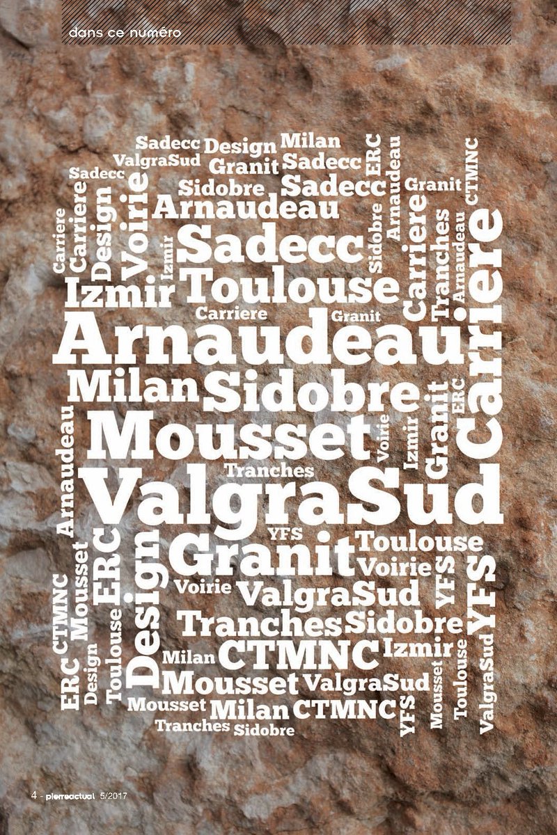 PierreActual's tweet photo. Dans Pierre Actual N°960
#Arnaudeau #Mousset #Carrière #Granit #Sidobre #Sadecc #Toulouse #Design #Milan #Izmir #CTMNC #YFS #ERC #Voirie https://t.co/4YJwJuKwWz