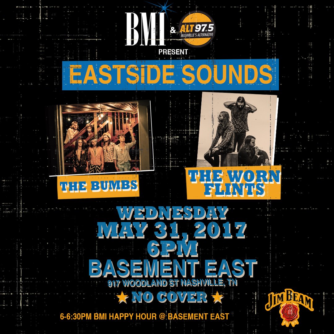BasementEast's tweet photo. TOMORROW! @bmi & @AltNashville present #EastsideSounds w/ #TheBumbs & @TheWornFlints! Show starts at 6:30pm sharp! https://t.co/JdNOZv3a5P