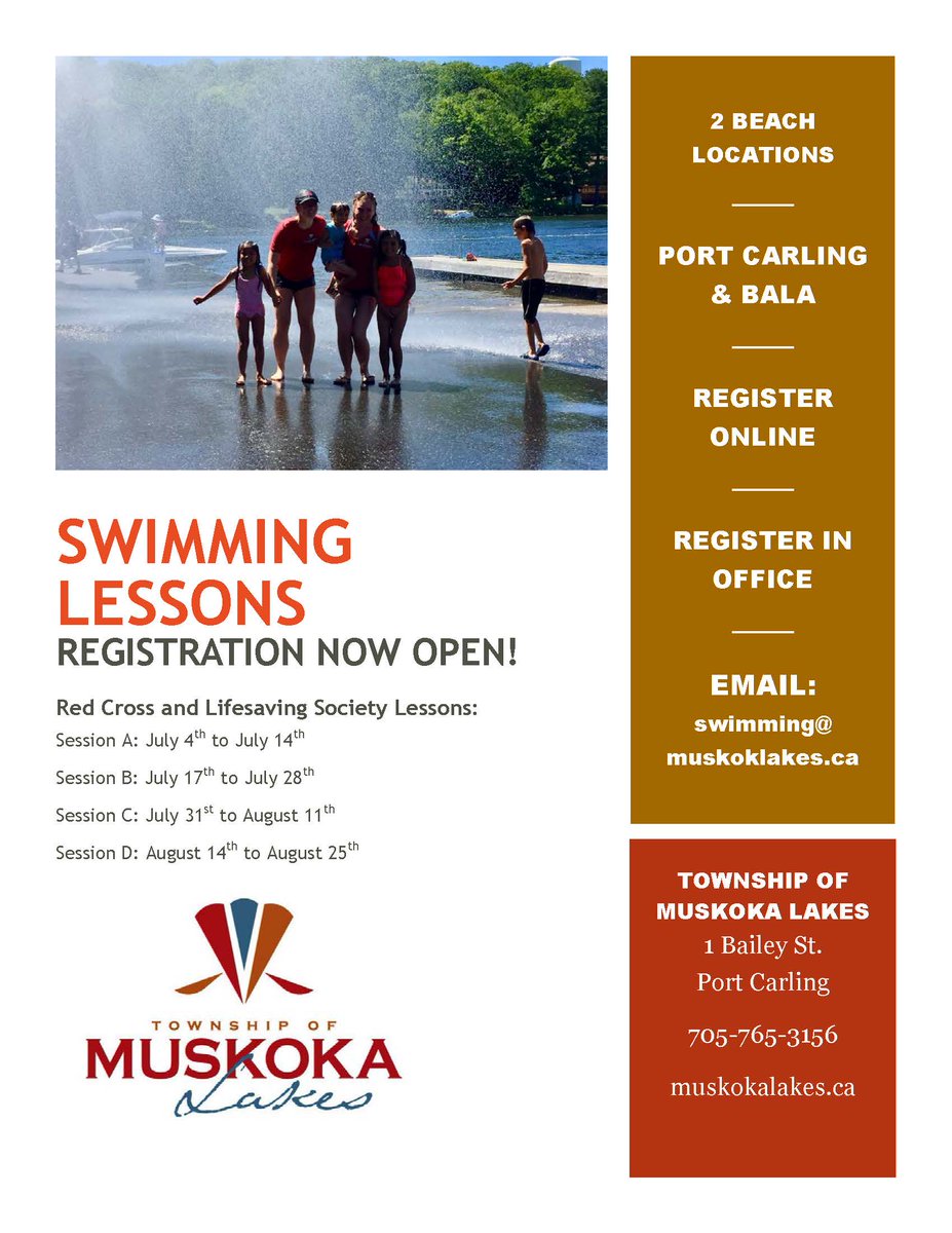 MuskokaLakesTwp's tweet photo. 2017 @MuskokaLakesTwp Swimming Program registration is now OPEN! Details: https://t.co/HQpEXAryNO https://t.co/1bVxoSFYEc