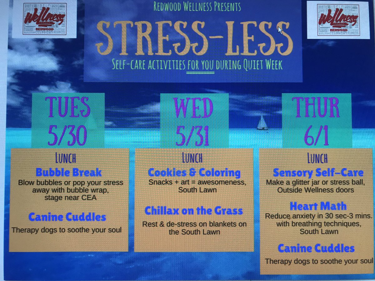 Ms__Tafoya's tweet photo. Join us today at lunch for Redwood's Wellness Stress-Less Event!! @RHSGiants411 https://t.co/ZltCeWhnvY
