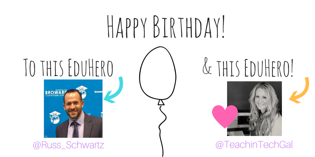 JenWilliamsEdu's tweet photo. Happiest birthday wishes to the awesome @Russ_Schwartz (yesterday) & my sweet girl @teachintechgal! ๐ฐ๐ฐ๐ฐ ๐๐๐ #saveneptune #EduBirthdays https://t.co/O0GIC37SGE