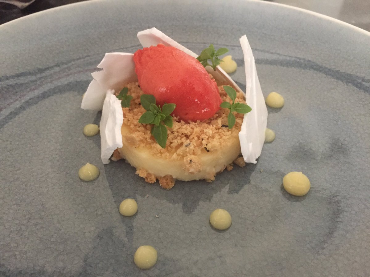 dbleach1803's tweet photo. Pretty af #lemon dessert: set lemon #custard, lemon crumb, #meringue sheets, lemon #curd, blood orange sorbet #food #foodporn #homemade https://t.co/urXv6o7FWO