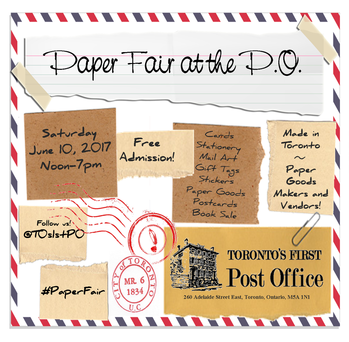 TOs1stPO's tweet photo. 🏷IT'S BACK!🏷#PaperFair at the P.O. returns Sat, June 10th, noon-7pm. Discover new and favourite #madeintoronto #papergoods talent!📮#Toronto https://t.co/5NodCYcJHs