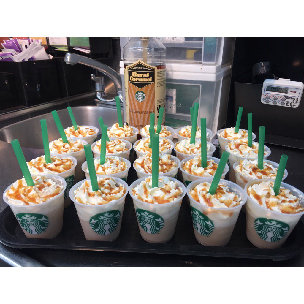 Burnt caramel frappuccino samples they come with or without coffee come and try one!😆 #starbucks #uk #coffee #cream