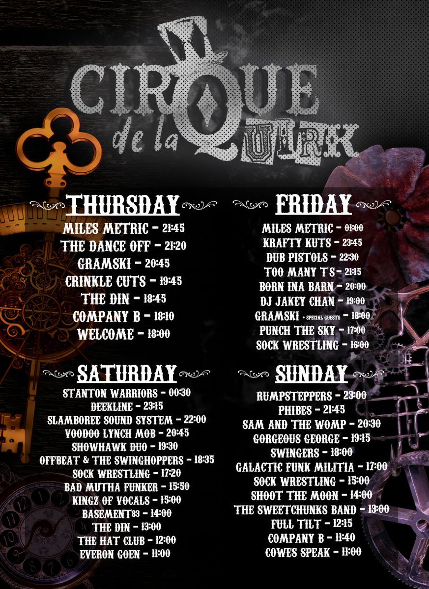 CirqueDeLaQuirk's tweet photo. The running times for @CirqueDeLaQuirk at this year's @IsleOfWightFest are here <3 Woohooooo, Bring it on! 😍 https://t.co/u2LqMNn4mt