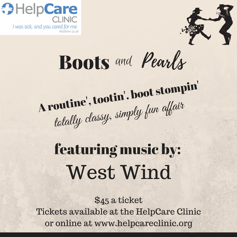 HelpCareClinic's tweet photo. Mark your calendars, buy your tickets, and grab your boots and attend Boots &amp; Pearls! Fun filled night filled with music by West Wind! https://t.co/k498R5Sdfa