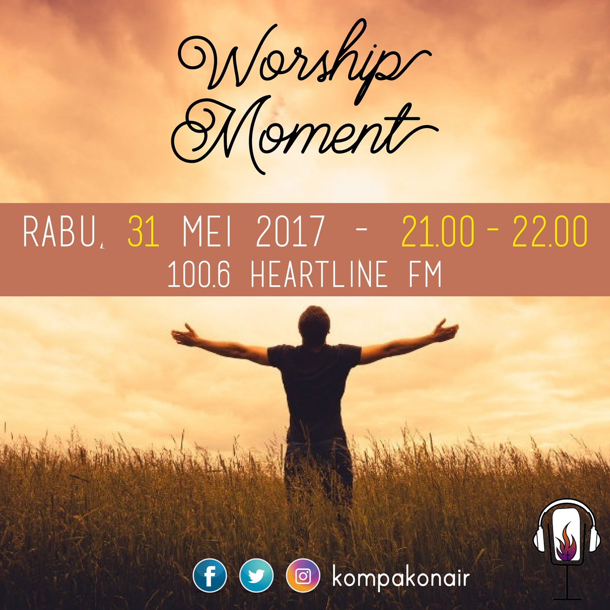 KOMPAK Mania, tgl 31 Mei ini tema kita "Worship Moment"
Buat kalian yg mau diDOAkan jgn lupa jam 9 hanya di 100.6 Heartline FM
Stay tune ^^,