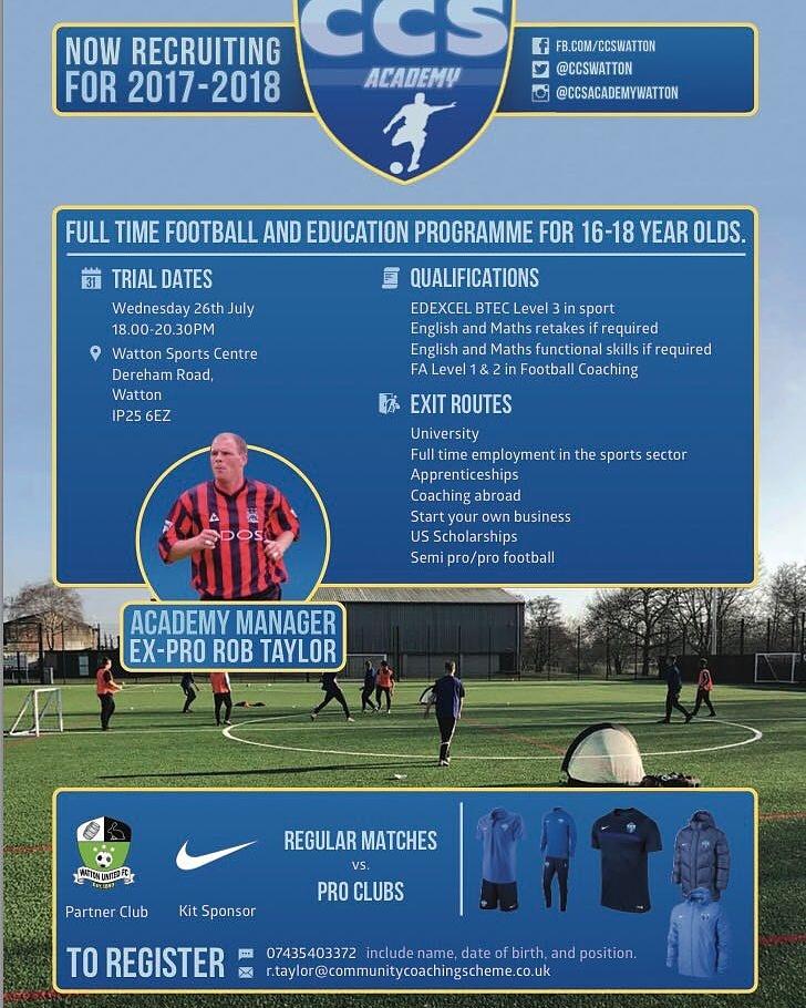 CCSWatton's tweet image. CCS ACADEMY WATTON SEPT 2017. ANY YEAR 11's or YEAR 12's interested then please get in touch. Superb exit routes