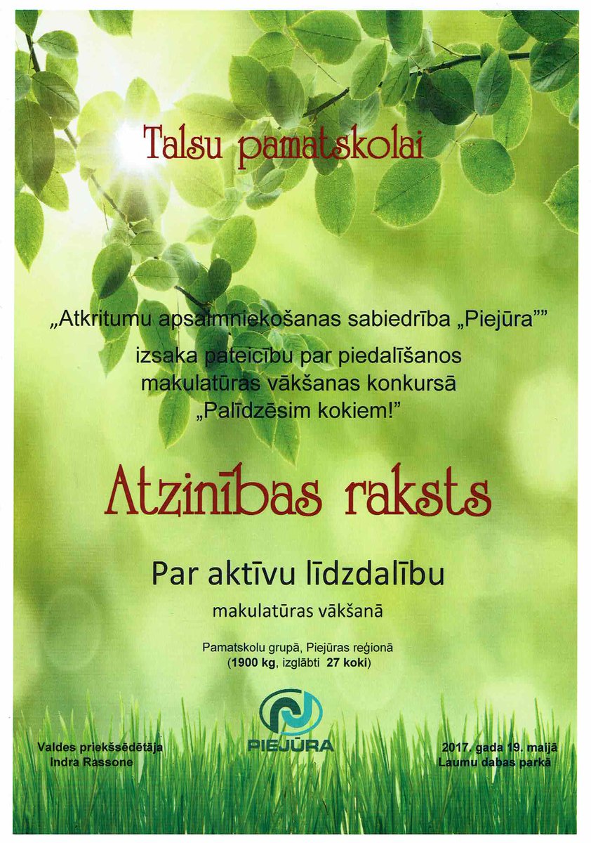 Paldies vecākiem, skolēniem -visiem čaklajiem makulatūras vācējiem!