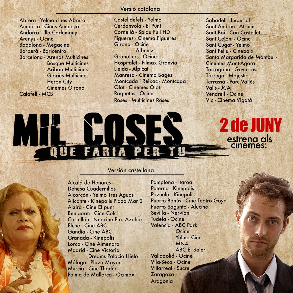 milcoseslapeli's tweet photo. @milcoseslapeli se estrena en todos estos cines en sólo 3 días!!! https://t.co/O21kM1hjDY