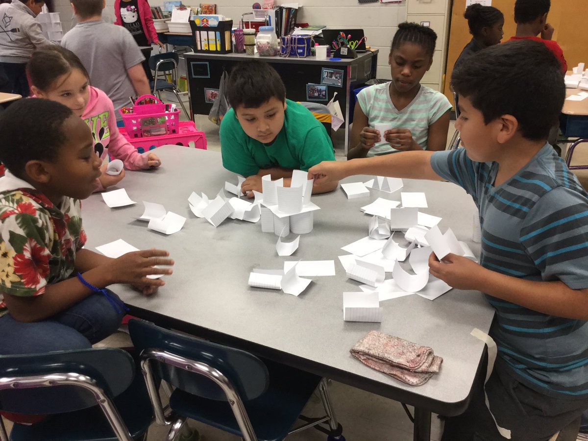 MissSchoen3rd's tweet photo. Index card tower challenge. Which team can build the tallest structure?? #gcsk12 https://t.co/hyBMFpkPeQ