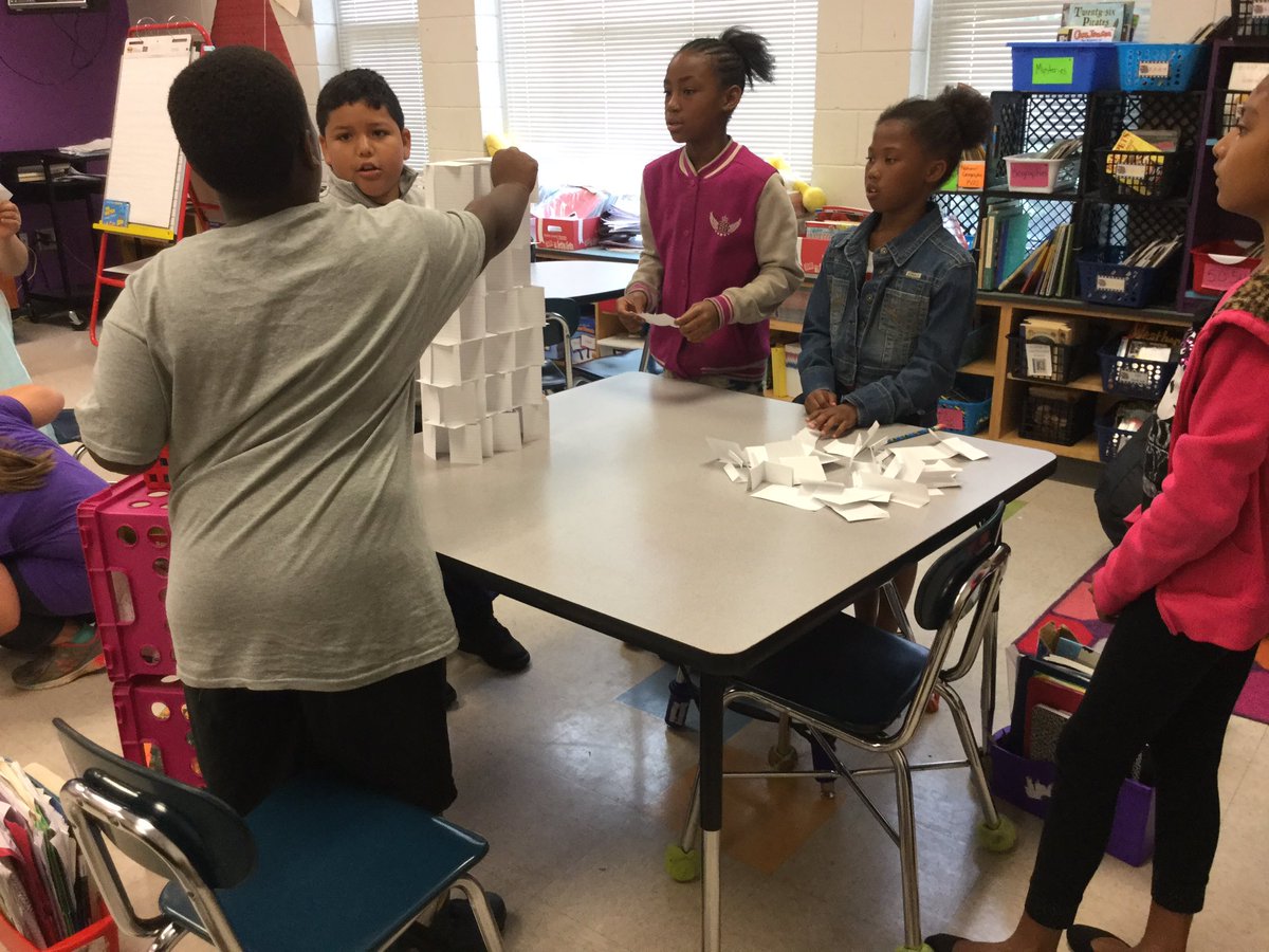 MissSchoen3rd's tweet photo. Index card tower challenge. Which team can build the tallest structure?? #gcsk12 https://t.co/hyBMFpkPeQ