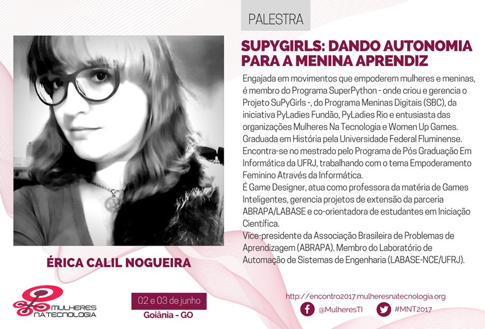 mulheresti's tweet photo. 👩💻 O #SuPyGirls tem a missão de ensinar tecnologia de forma lúdica e atraente! Venha conhecer o SuPyGirls no #MNT2017! https://t.co/up4h7X3qAn