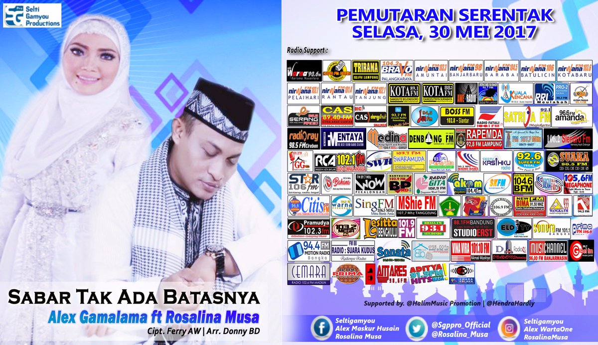 primafmserang's tweet photo. (96.1) #PEMUTARANSERENTAK   Alex Gamalama ft @Rosalina_Musa #SABARTAKADABATASNYA CC. @SGPRO_OFFICIAL @HALIMUSIC @HENDRAHARDIY https://t.co/fe4KLHFed2